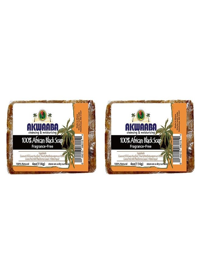 AKWAABA 100% African Black Soap(Fragrance-free) 4oz - For Body and Face | Moisturize and nourish your skin | Safe for all skin types | 2 pcs